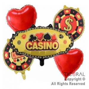 SET DE GLOBOS METALIZADO CASINO 5 UNIDADES X 1